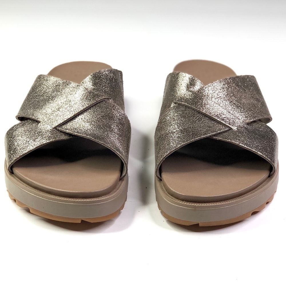 Sorel Roaming criss cross slides sandals crackle metallic silver like new 10 - Picture 5 of 10